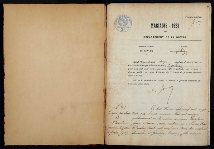 Garchizy : actes d'état civil (mariages).