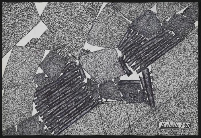 Voie de tête, taille chassante + coupage du mur, traverse horizontale, voie de tête éboulée.