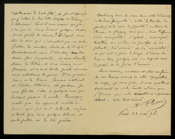 PLESSIS (Frédéric), professeur de lettres (1851-1942) : 2 lettres, manuscrit.
