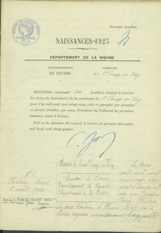 Saint-Parize-en-Viry : actes d'état civil.