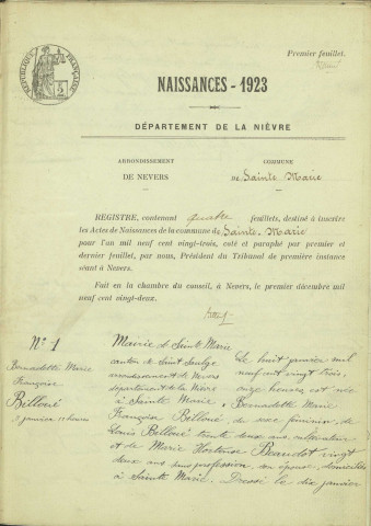 Sainte-Marie : actes d'état civil.