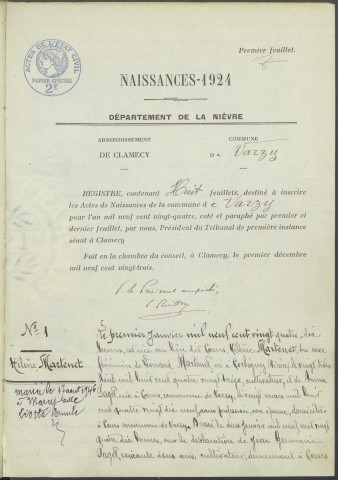 Varzy : actes d'état civil.