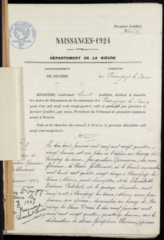 Parigny-les-Vaux : actes d'état civil.