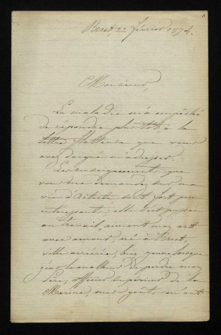 COTE (Hippolyte), peintre à Brest (Finistère) (né en 1816) : 1 lettre.