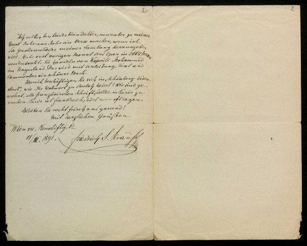 KRAUSS (Friedrich S.), folkloriste à Vienne (Autriche) : 3 lettres, 2 cartes postales illustrées.