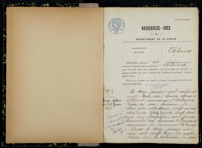 Arbouse : actes d'état civil.