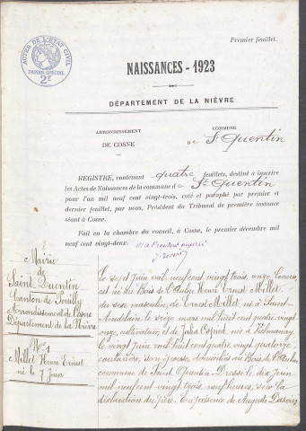 Saint-Quentin-sur-Nohain : actes d'état civil.