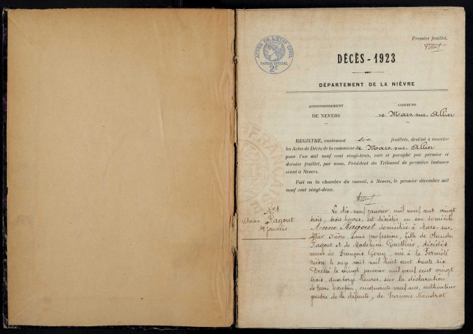 Mars-sur-Allier : actes d'état civil.