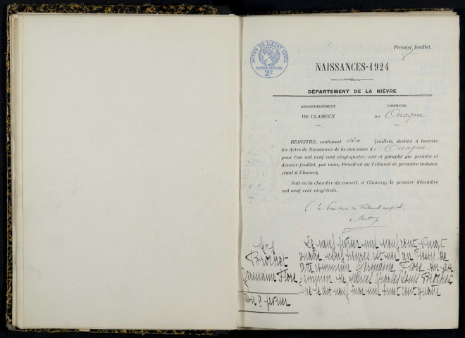 Ouagne : actes d'état civil.