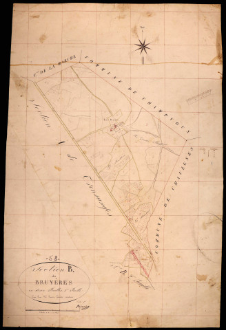 Tronsanges, cadastre ancien : plan parcellaire de la section B dite des Bruyères, feuille 1