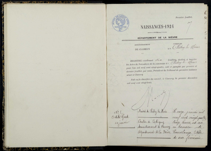 Chitry-les-Mines : actes d'état civil.