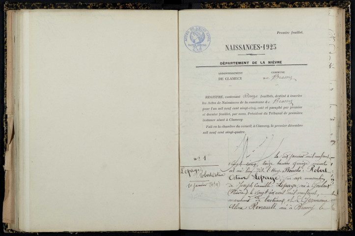 Brassy : actes d'état civil.