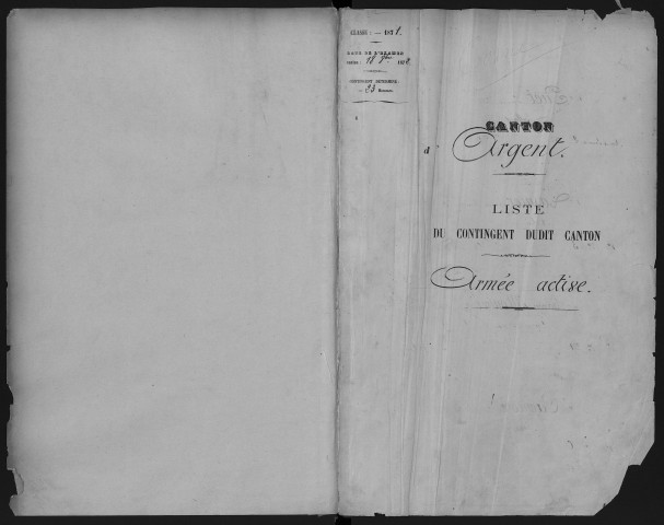 Bureau de Cosne, armée active, classe 1871 : fiches matricules (Cher) n° 892 à 1181 ; (Nièvre) n° 434 à 1189