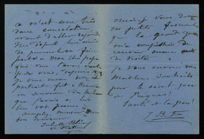 BLÉRY (Juliette), fille d'Eugène Bléry : 1 lettre, 1 photographie.
