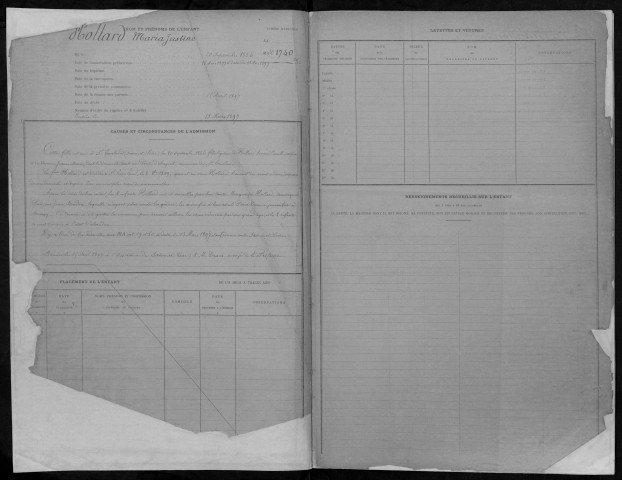 Enfants abandonnés, admission de 1897 à 1900 : registre matricule des n° 1739 à 2181.