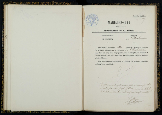 Chalaux : actes d'état civil.