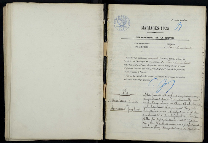 Fourchambault : actes d'état civil (mariages).