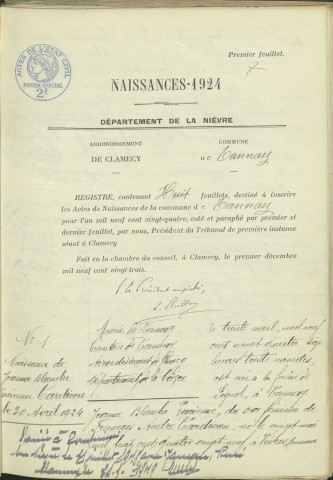 Tannay : actes d'état civil.