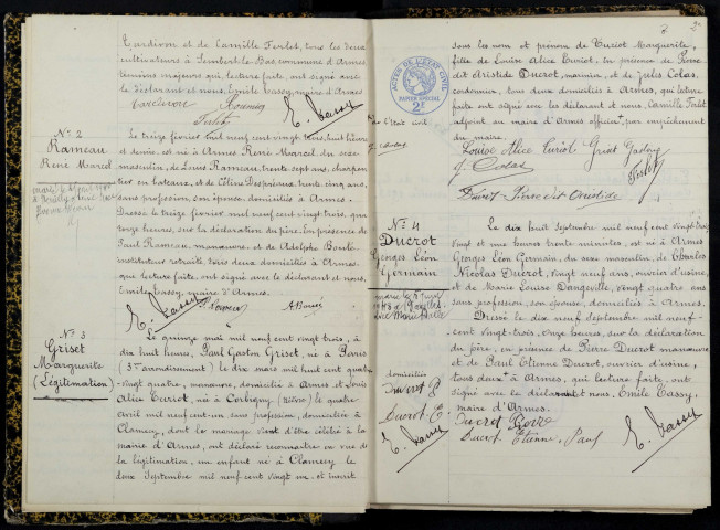 Armes : actes d'état civil.