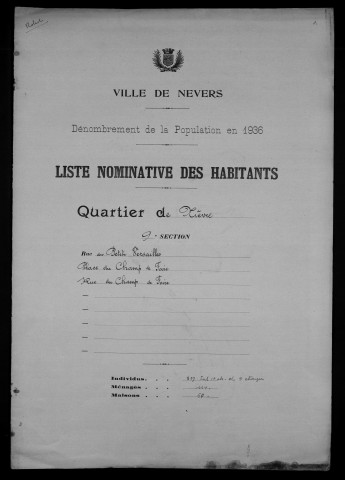 Nevers, Quartier de Nièvre, 9e section : recensement de 1936