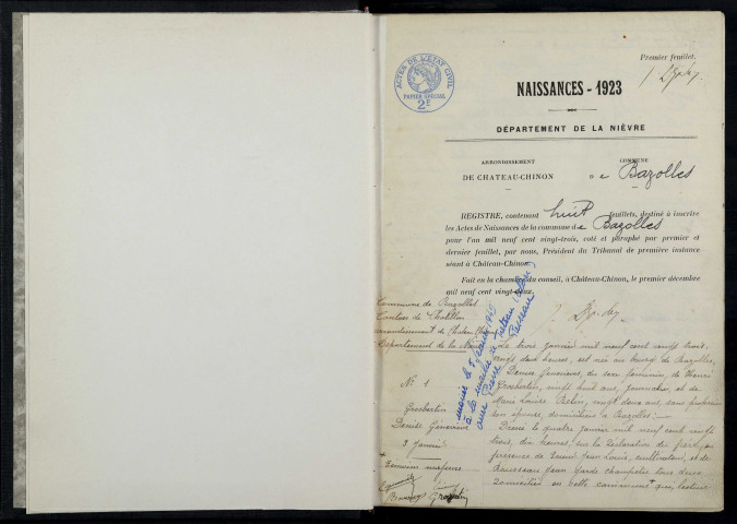 Bazolles : actes d'état civil.