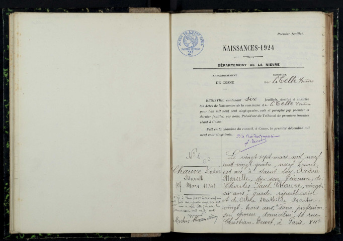 La Celle-sur-Nièvre : actes d'état civil.