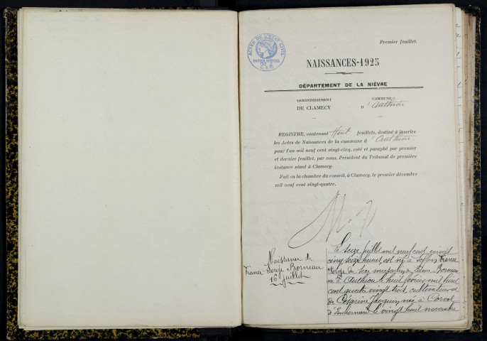 Authiou : actes d'état civil.