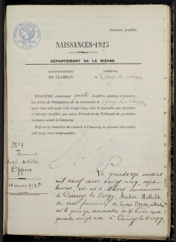 Cuncy-lès-Varzy : actes d'état civil.