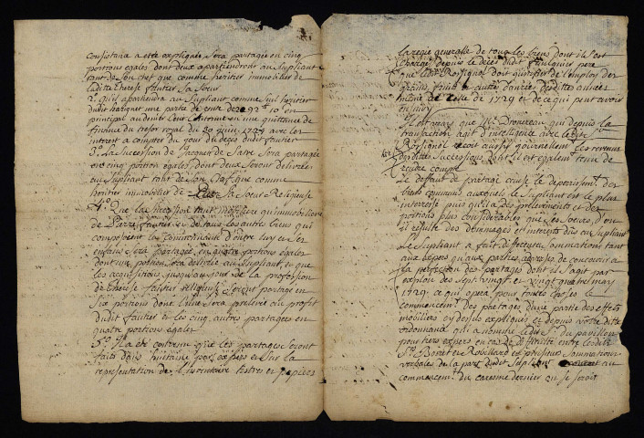 Contentieux (procédure civile). - Partage de la succession de Pierre Fautier architecte et Jacquette de Satre avec donation réservataire Hariquet, répartition entre héritiers et légataires : traité incomplet.