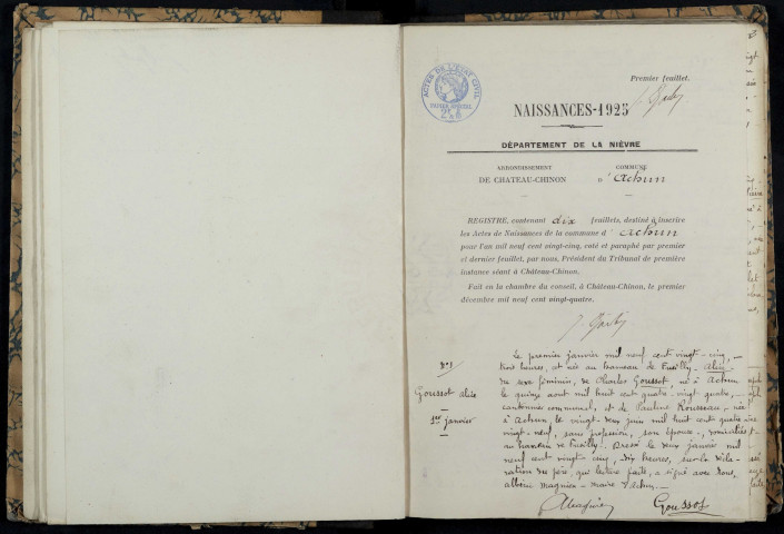 Achun : actes d'état civil.