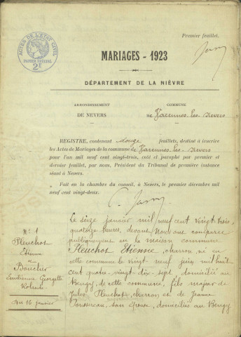 Varennes-lès-Nevers : actes d'état civil (mariages).