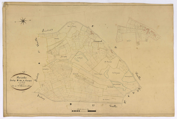 Bazoches, cadastre ancien : plan parcellaire de la section B dite de Cueugne, feuille 2