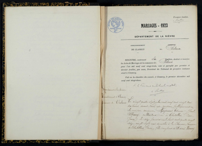 Chalaux : actes d'état civil.