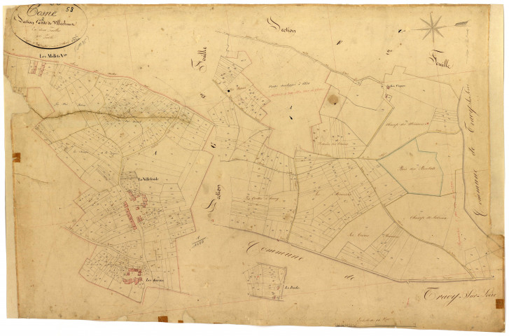 Cosne-sur-Loire, cadastre ancien : plan parcellaire de la section G dite de Villechaux, feuille 2
