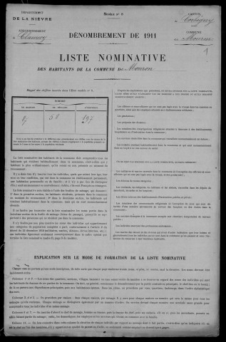 Mouron-sur-Yonne : recensement de 1911