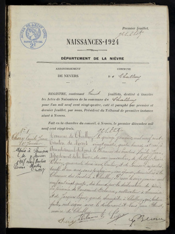 Challuy : actes d'état civil.