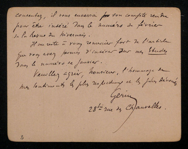 GÉRIN (Marius), professeur de lettres à Nevers, secrétaire de la Société académique du Nivernais (1862-1937) : 148 lettres, manuscrits.