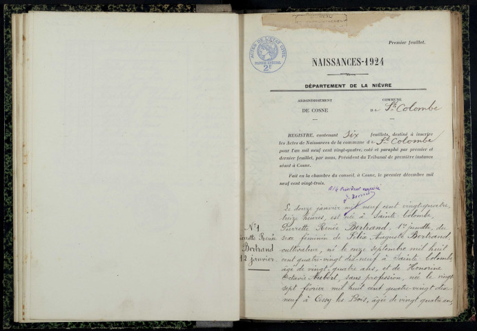 Sainte-Colombe-des-Bois : actes d'état civil.