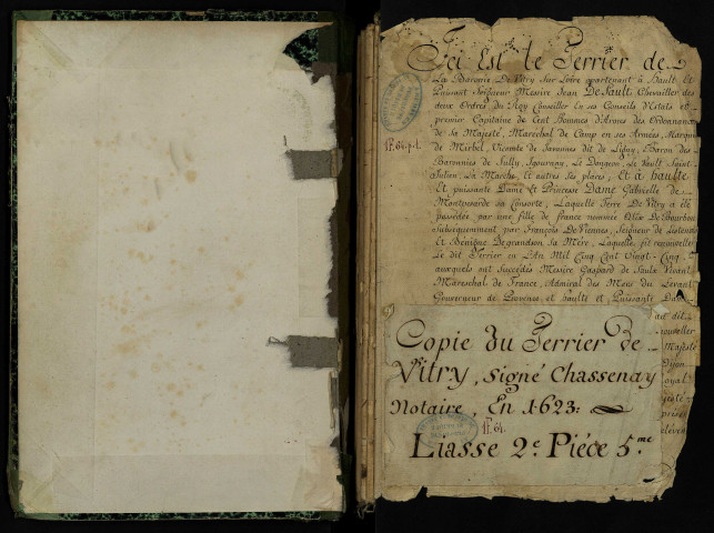 Terrier de la baronnie de Vitry, dressé par François Chassenay, pour Jean de Saulx de Tavannes, avec table nominative.