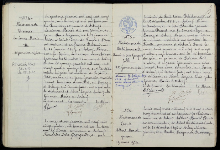 Arleuf : actes d'état civil.