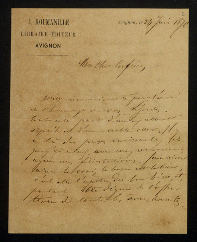 ROUMANILLE (Joseph), écrivain en Avignon (1818-1891) : 2 lettres.