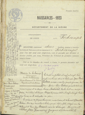 Sichamps : actes d'état civil.