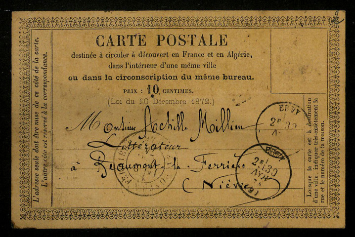 JOBERT (Narzale), poète à Courtaoult (Aube) : 5 lettres, manuscrit.