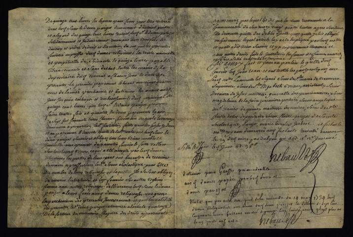 Vêtures et investitures. - Ursulines de Nevers, prise de voile de Claire Parizot fille d'apothicaire : copie du contrat de pension du 24 août 1733.