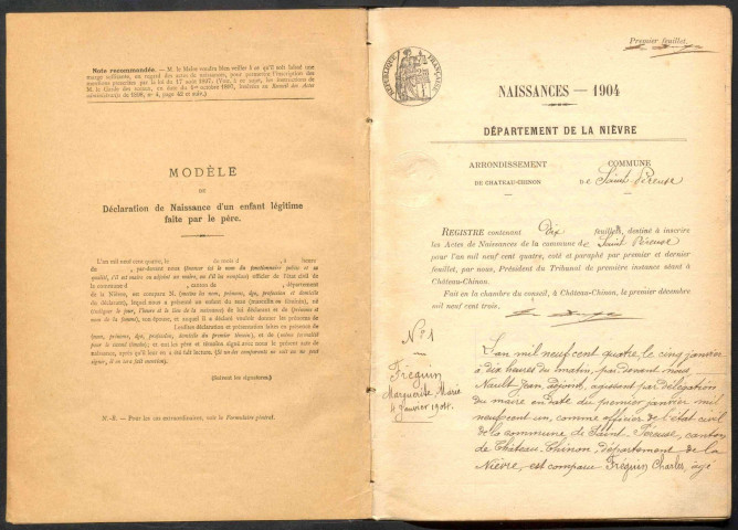 Saint-Péreuse : actes d'état civil.