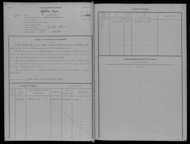 Enfants abandonnés, admission de 1904 à 1905 : registre matricule des n° 2615 à 2833.