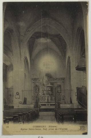 CORBIGNY -(Nièvre)- Eglise Saint-Seine, Nef prise de l’Entrée.