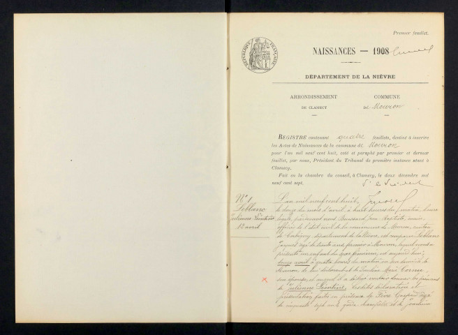 Mouron-sur-Yonne : actes d'état civil.