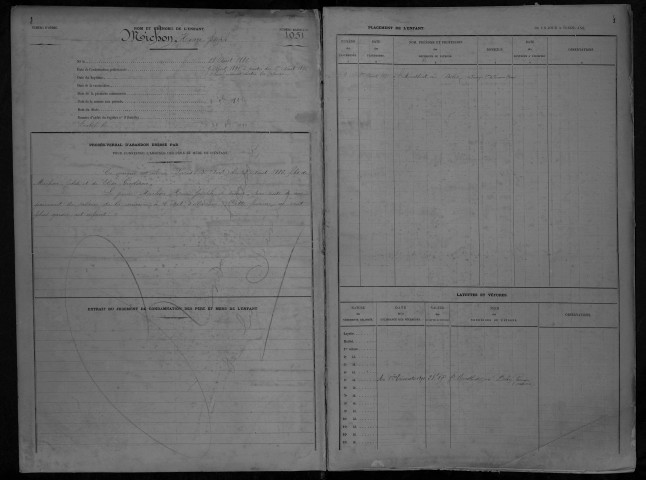 Enfants abandonnés, admission de 1891 à 1893 : registre matricule des n° 1051 à 1246.