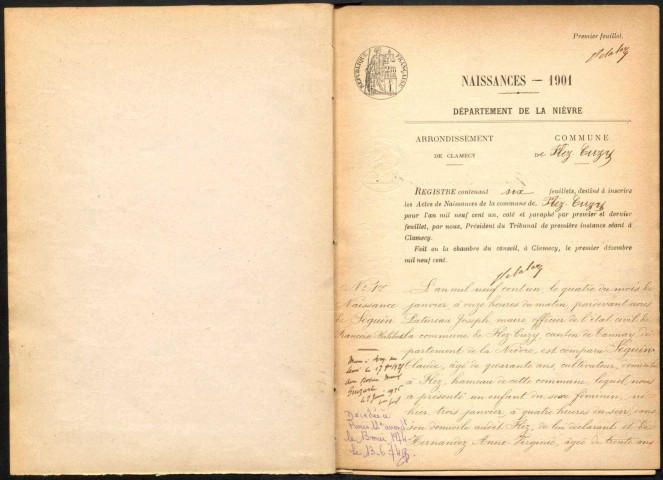 Flez-Cuzy : actes d'état civil.